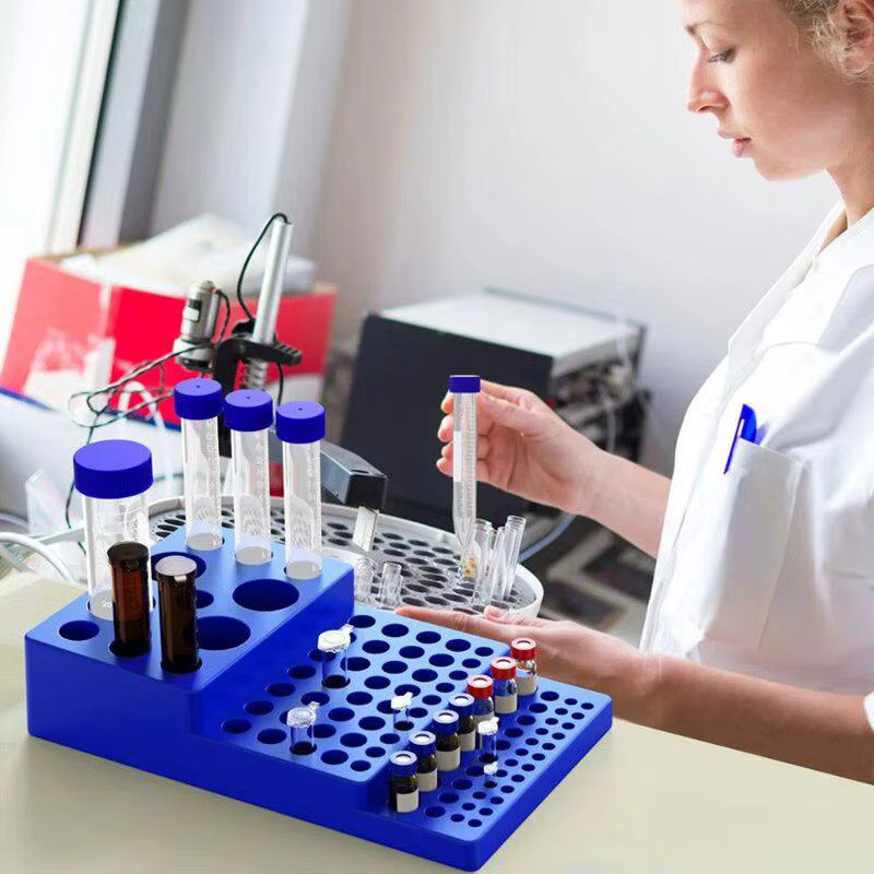 Multifunktionales Zentrifugenröhrchenregal aus Kunststoff für 0,2 ml bis 50 ml Reagenzgläser in Blau - Bild 6