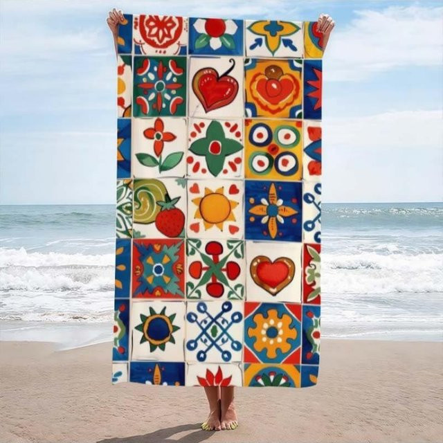 Mexikanisches Fliesenmuster Strandtuch, schnelltrocknend und super saugfähig, Breite: 40 cm, Höhe: 60 cm - Bild 1