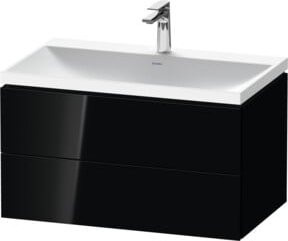 Duravit L-Cube Badmöbel-Set in Schwarz Hochglanz mit Waschbecken und 2 Schubladen, B/T/H: 80 x 48 x 48 cm - Bild 1