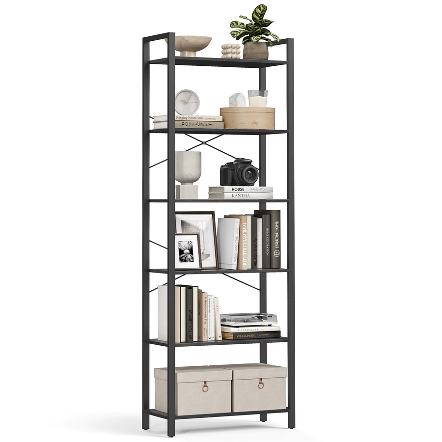 VASAGLE Bücherregal mit 6 Ebenen im Industrial Design, freistehendes Standregal mit Stahlrahmen in Schwarz Matt - Bild 6