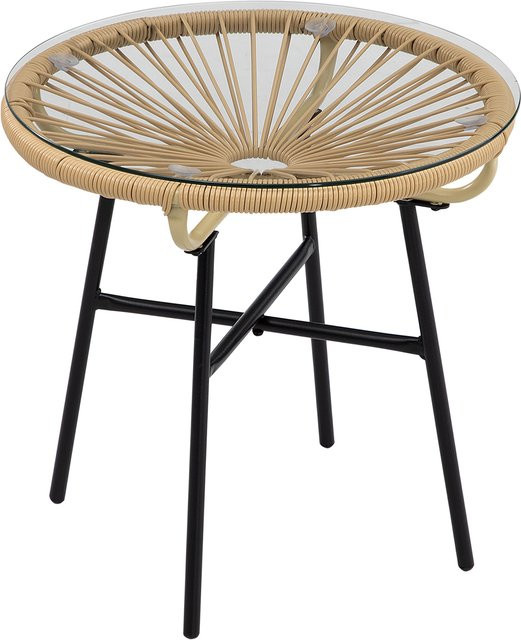 Outsunny Beistelltisch aus Rattan und Glas in Beige im Boho-Stil für Garten, Terrasse und Veranda, B/T/H: 50 x 50 x 50 cm - Bild 1