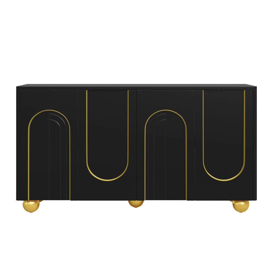 Merax Sideboard mit 4 Türen in Schwarz und Gold, modernes Design mit Bogen und Metallfüßen, B/T/H: 140,0 x 40,0 x 74,0 cm - Bild 2