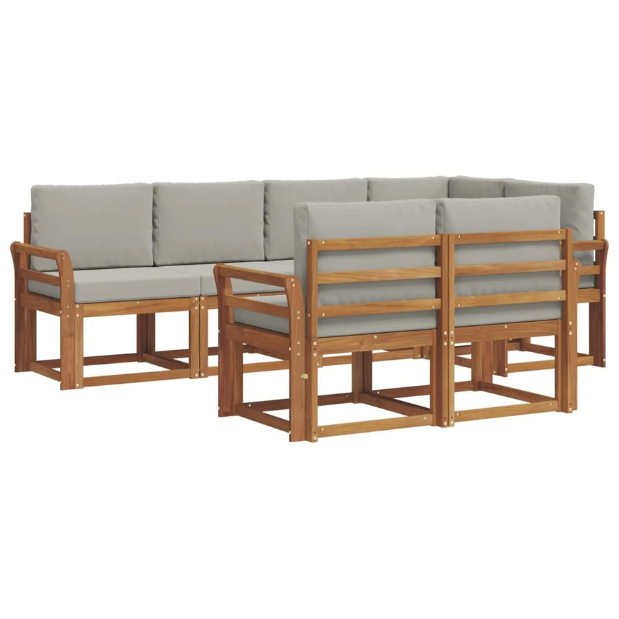 vidaXL Outdoor-Sofagarnitur 7-teilig aus Akazienholz in L-Form mit Kissen, Grau und Natur - Bild 2