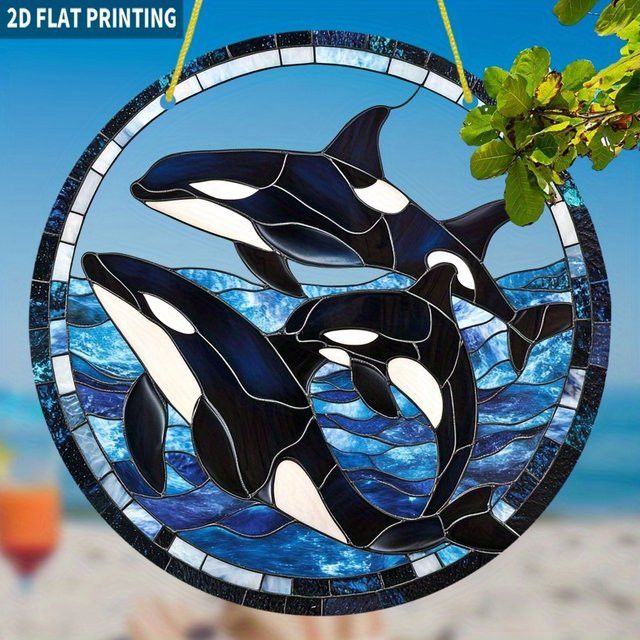 Serene Oc Orca-Wal Sonnenfänger aus Acryl im Farbglas-Stil, rund, multicolor, Durchmesser: 19,99 cm - Bild 1
