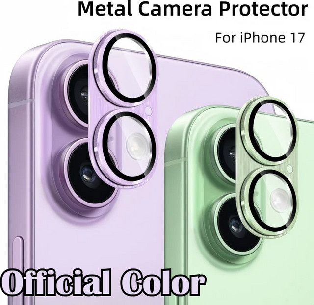9H HD Metall-Kameraobjektivschutz aus Legierungsglas für iPhone 17 16 in Purple - Bild 1