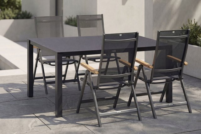 Kettler Granada Garten-Essgruppe in Anthrazit mit Tisch und 4 Klappstühlen aus Aluminium und Spraystone, Tisch B: 160 cm, T: 95 cm - Bild 1