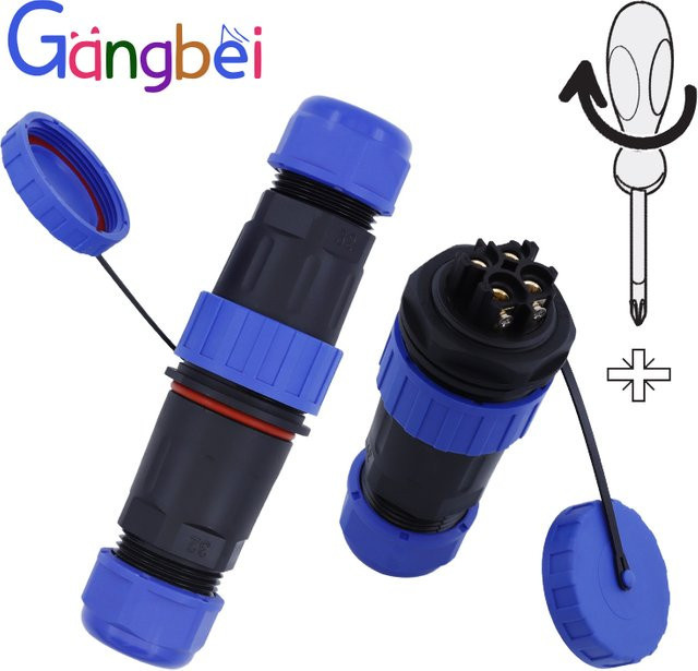 Gangbei Wasserdichter Kabelstecker mit fester Stoßschraube IP68, Blau, M32, 32mm, 3-polig bis 11-polig verfügbar - Bild 1