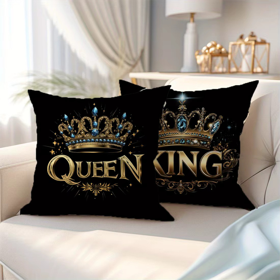 2 Stück ZZN Kissenbezüge mit Kronenmuster in Schwarz, quadratische Dekokissen für Sofa und Schlafzimmer, B/B/B: 45 x 45 x 45 cm - Bild 1
