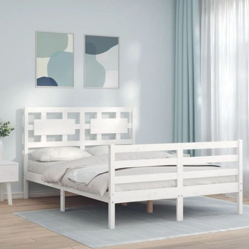 Massivholzbett aus Kiefer mit Kopfteil von Vidaxl in Weiß, B/T/H: 120 x 190 x 125,5 cm - Bild 1