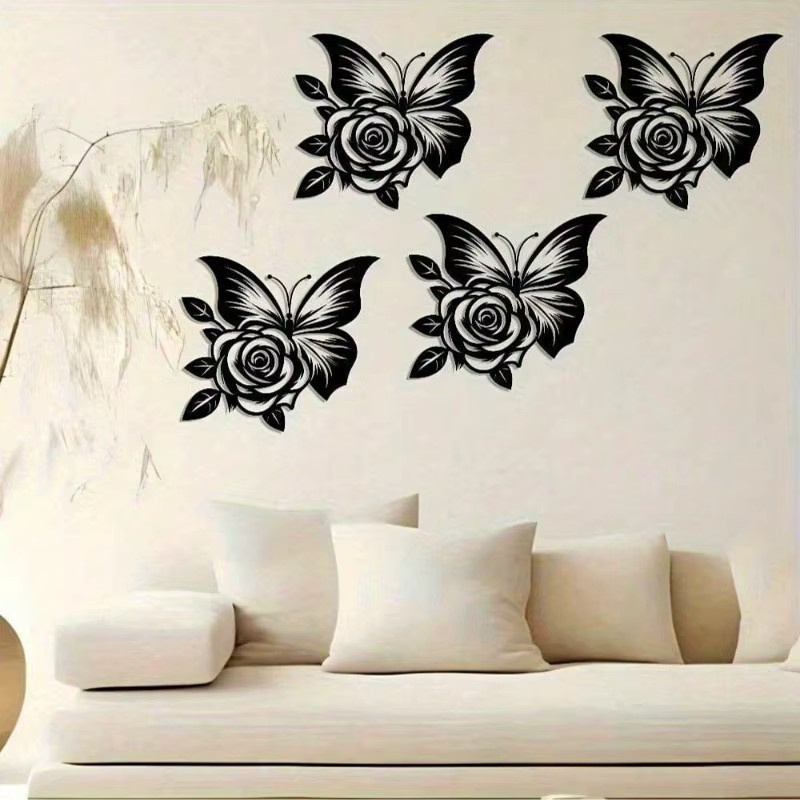 CIFBUY Wandskulptur aus Metall in Schwarz mit Schmetterlingsherz und abstrakten Motiven - Bild 4