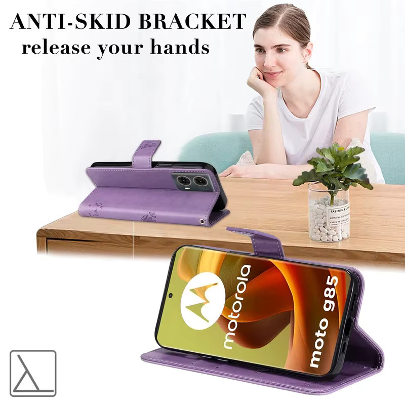 Magnetische Lederhülle im Brieftaschen-Design für Motorola Moto G04 G04S G05 G13 G23 G24 G32 G34 G45 G53 G54 G73 G85 5G in Lila - Bild 5