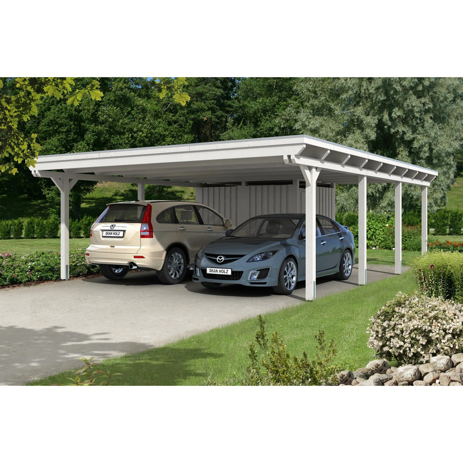 Skan Holz Carport Emsland aus Fichten-Leimholz mit Abstellraum in Weiß, Breite: 613 cm, Tiefe: 846 cm, Höhe: 248 cm - Bild 2