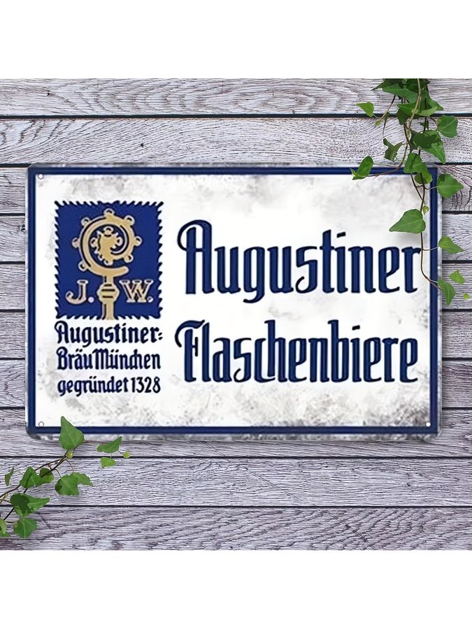 Augustiner Blaschenbier Vintage Metallblechschild rahmenlose Wanddekoration B: 20 cm, H: 14 cm - Bild 2