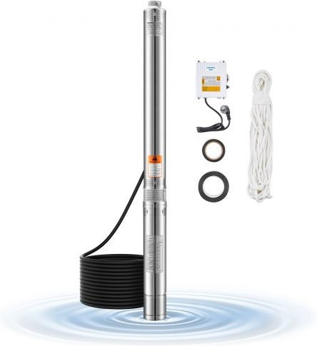 VEVOR Tiefbrunnenpumpe aus Edelstahl in Silber mit 750 W Eingangsleistung, 65 L/min Durchfluss und 64 m Förderhöhe, inklusive 20 m Kabel und externem Steuerkasten, IP68 wasserdichte Pumpe für industrielle Bewässerung und Heimgebrauch - Bild 1