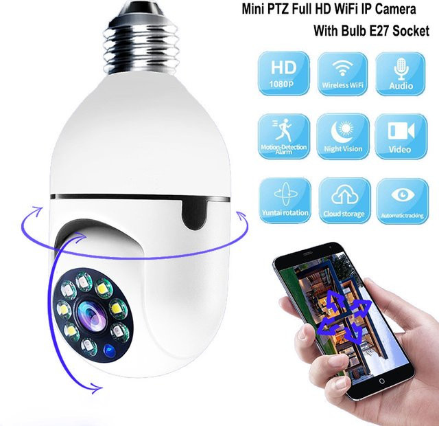 Kabellose WiFi-Sicherheitskamera mit E27-Fassung, 2 MP Mini-Glühbirne in Weiß mit 355 Grad Rotation, Zwei-Wege-Audio, Vollfarb-Nachtsicht und Bewegungserkennung für den Innenbereich - Bild 1