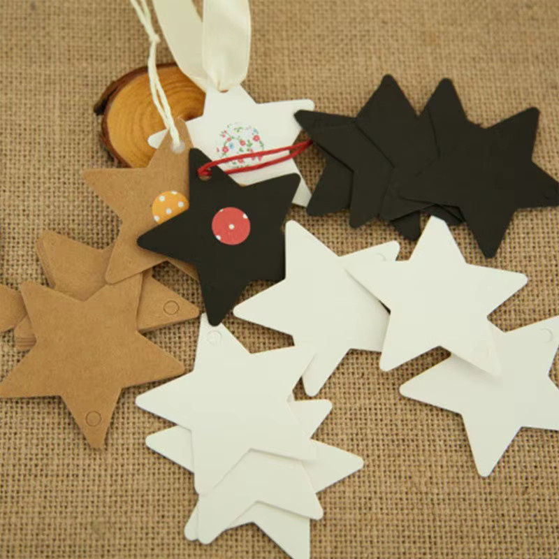 100 Stück sternförmige Geschenkanhänger aus Kraftpapier in Braun und Schwarz zum Basteln und für Geschenkverpackungen - Bild 2