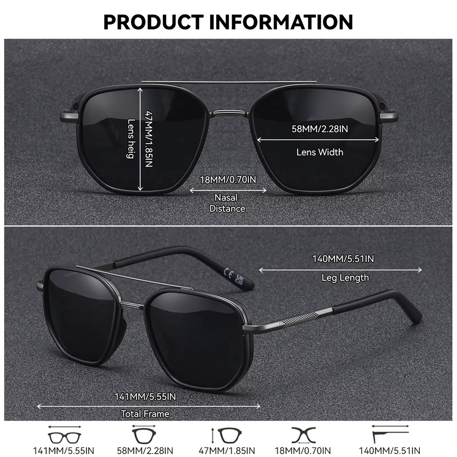 BARCUR Sonnenbrille, Hexagonal, Vollrand, Schwarz, Herren - Bild 2