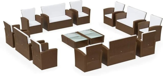vidaXL 16-teiliges Garten-Lounge-Set aus Poly-Rattan mit Kissen in Braun - Bild 1
