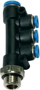 Riegler T-Mehrfachverteiler Blaue Serie, drehbar, Messing, G 1/4 außen, Ø 1x6, Blau/Schwarz - Bild 1