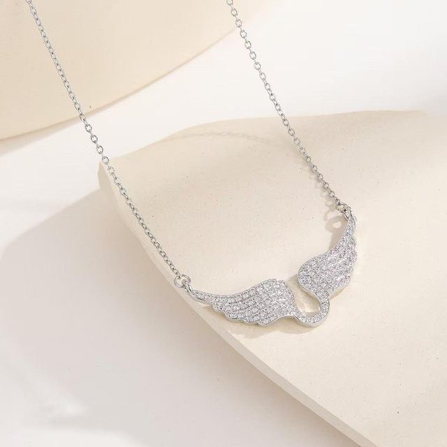 Halskette Engelsflügel Anhänger, Silber, Gold, Zirkonia, Damen - Bild 1
