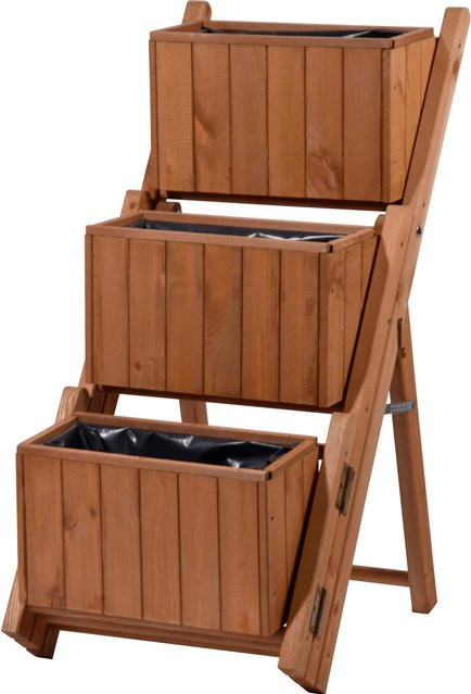 Dobar Ausklappbare Pflanztreppe aus Kiefernholz mit 3 Pflanzkästen, braun, B/H/T: 41 x 85 x 55 cm - Bild 1