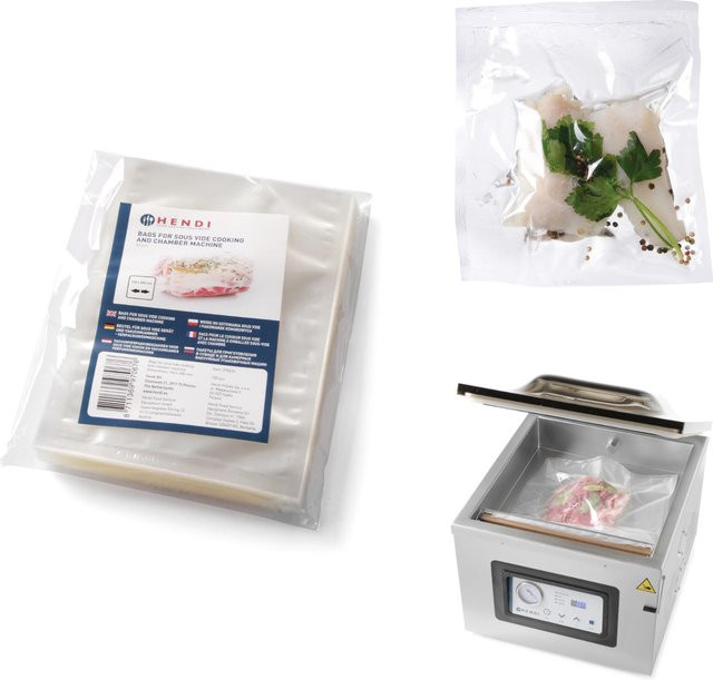 Hendi Vakuumierbeutel für Sous-vide-Garen und Kammer-Vakuumiergeräte, transparent, 100 Stück, B: 15,0 cm x H: 20,0 cm - Bild 1