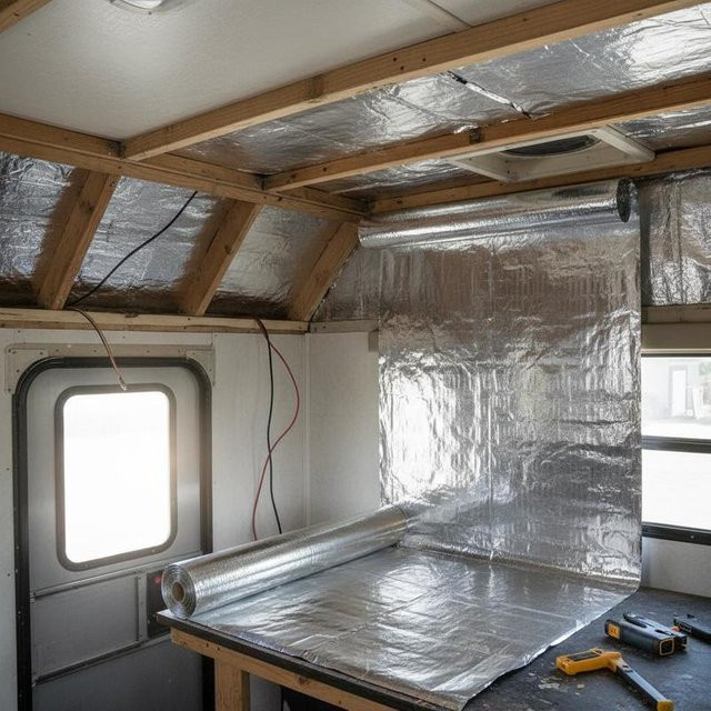 Doppelseitige Aluminium-Isolierfolie zur Wärmedämmung für Fenster und Wohnmobil-Dächer, Farbe: Silber/Rot, Breite: 122 cm, Länge: 38,1 m - Bild 1