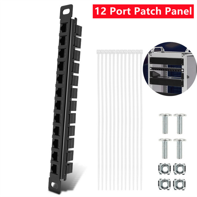 DeskPi Rackmate 10 Zoll 12-Port Blankes Keystone-Patchpanel mit Kabelmanagement für T0/T1/T2-Serverschränke, Schwarz - Bild 1