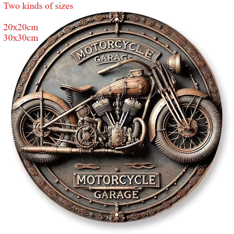 HELLOYOUNG Vintage Motorradgarage Aluminiumschild, Runde Wanddekoration aus Metallblech, Durchmesser: 20,32 cm - Bild 2