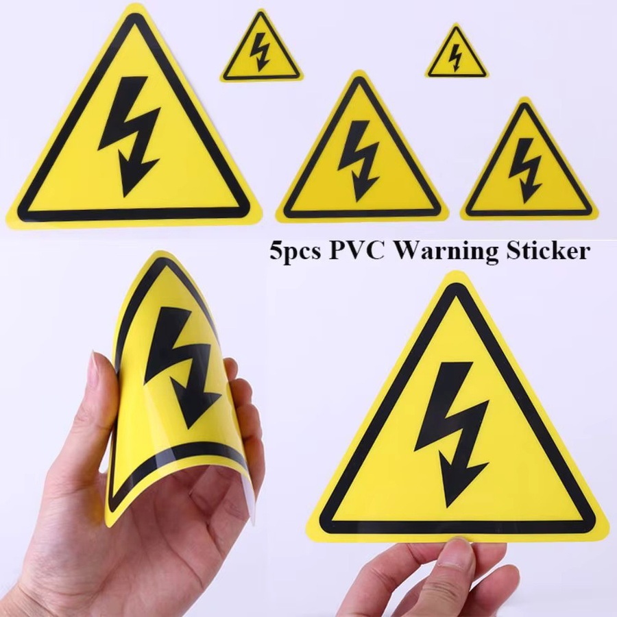 5 Stück PVC Warnaufkleber Elektro Schock Gefahr Hinweis Sicherheit wasserdichte Etiketten in Gelb - Bild 2