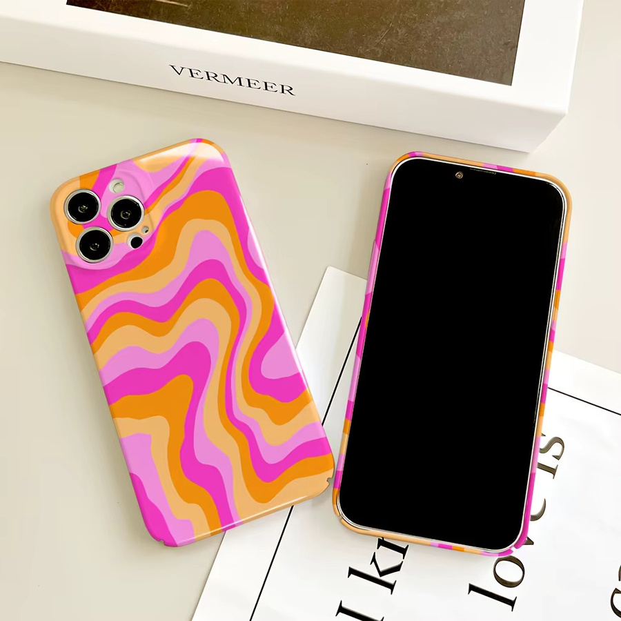 Wellenförmige glänzende Handyhülle aus hartem PC für Google Pixel 7 7a 8 8a 9 9a Pro XL 5G in Rosa-Orange - Bild 2