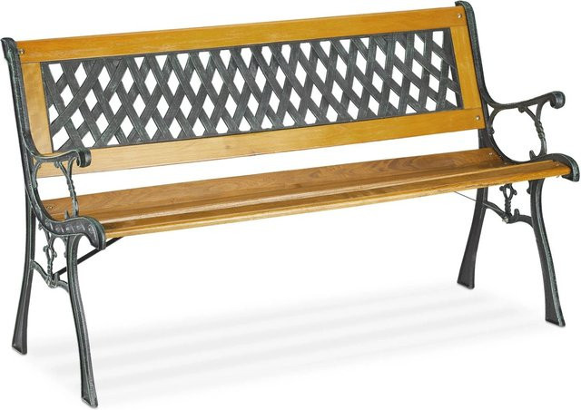 Relaxdays Gartenbank im Vintage-Design aus Gusseisen, Holz und PVC in Grün und Braun, B/T/H: 125 x 73 x 52 cm - Bild 1