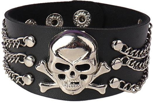 Armband PU-Leder, Totenkopf, Nietenverschluss, Schwarz, Damen, Herren - Bild 1