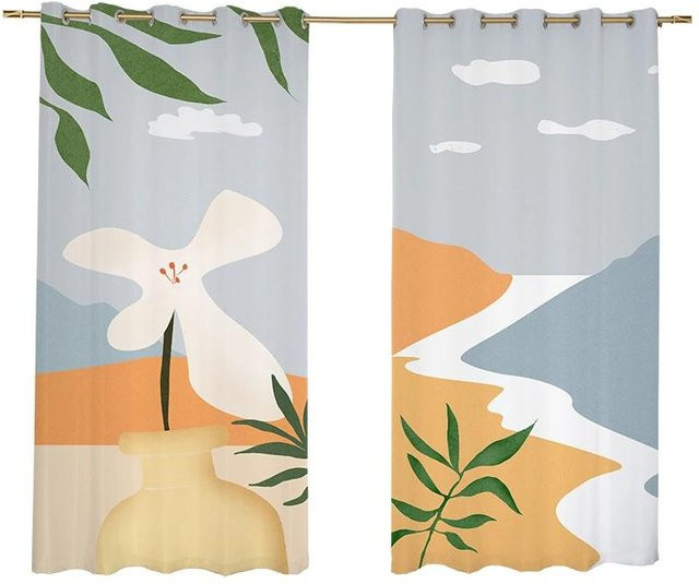 Yiran Furniture Verdunkelungsvorhang mit Katzenmotiv in Orange, Skandinavischer Stil, Breite: 55 cm, Höhe: 120 cm - Bild 1