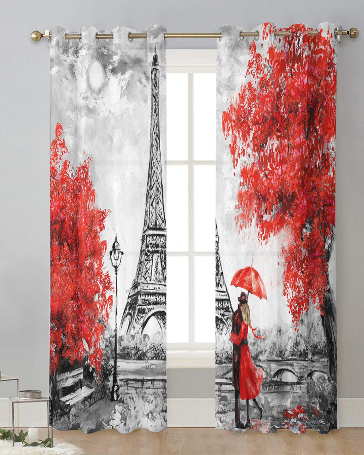 Transparentes Voile-Tüll Vorhang mit Ahornblatt-Design von Household supplies MH, Mehrfarbig, Breite: 135 cm, Höhe: 115 cm - Bild 4