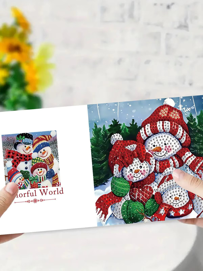 6 Weihnachtskarten mit Rautenmuster und DIY-Schneemannmotiven aus Papier, Mehrfarbig - Bild 4
