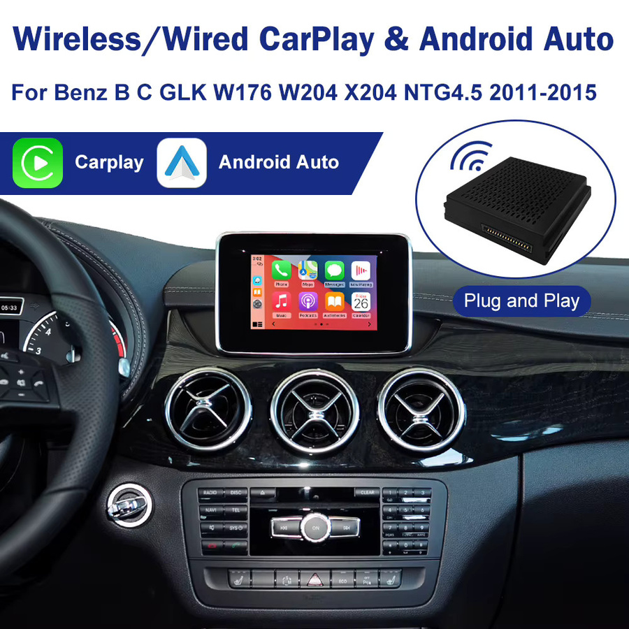 Road Top Drahtloses CarPlay und Android Auto Interface für Mercedes Benz B-Klasse W246, C-Klasse W176, GLK W204 und X204 mit NTG4.5, Plug-and-Play, Schwarz - Bild 6
