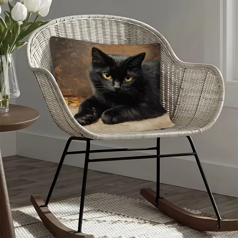 VIKAMA Kissenbezug mit schwarzer Katze im traditionellen Stil, Mehrfarbig, Breite: 45 cm, Höhe: 45 cm - Bild 6