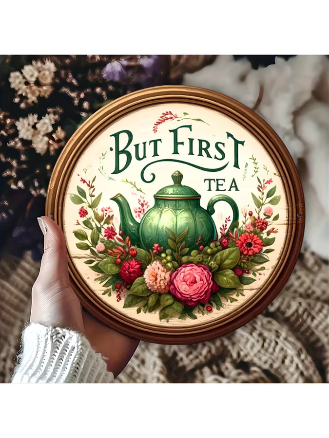 Rundes Metallschild Potdemiel Vintage But First Tea mit floralem Design, Durchmesser: 20,3 cm, Mehrfarbig - Bild 7