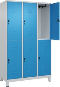 C+P Doppelstock-Spind Classic PLUS mit 3 Abteilen, Füße, Stahl, Grau/Blau, B/T/H: 120 x 50 x 195 cm - Bild 1