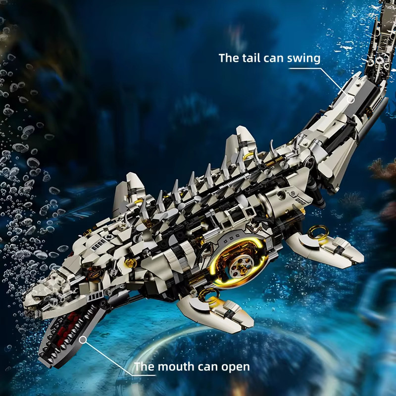 FUNXINEE Mechanisches Mosasaurus-Modell, Seedrachen-Baukasten, 1413 Teile - Bild 4