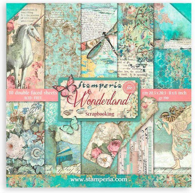 Stamperia Scrapbooking Pad Wonderland in Türkis, Rosa und Beige Multicolor - Bild 1