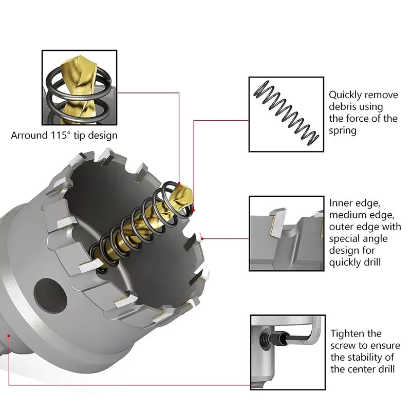 CNHENRY TCT Hartmetall-Lochsäge-Kit mit Pilotbohrer für Metall, Edelstahl, Eisen, Holz und Kunststoff in Silber - Bild 2