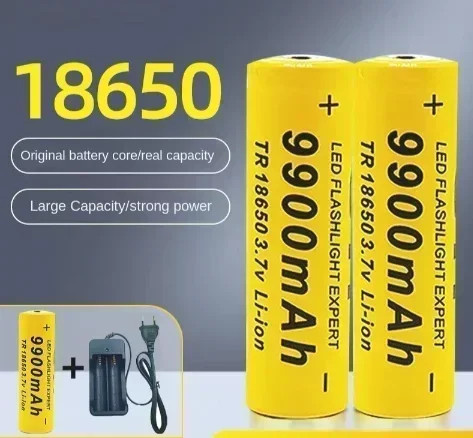 Lerp 18650 Lithium-Akku Set mit Ladegerät, 9900mAh, 3,7V, Gelb - Bild 1