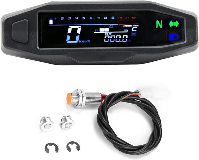 Digitaler Motorrad-Drehzahlmesser mit Kilometerzähler und Kabel für elektrische Einspritzung oder Vergaser, Schwarz - Bild 1