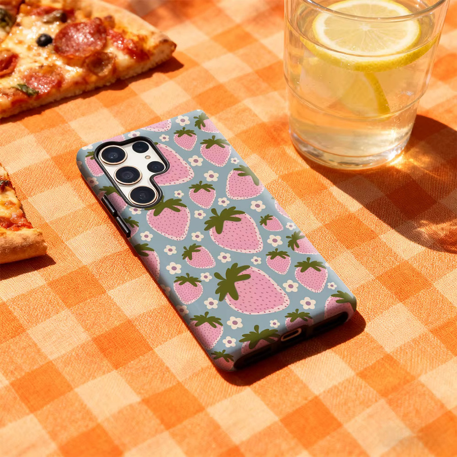 Erdbeere Floral Delight Handyhülle für Samsung Galaxy S25 Ultra, S24 und S23 Ultra Plus mit glänzender doppellagiger Rückseite in Multicolour - Bild 3