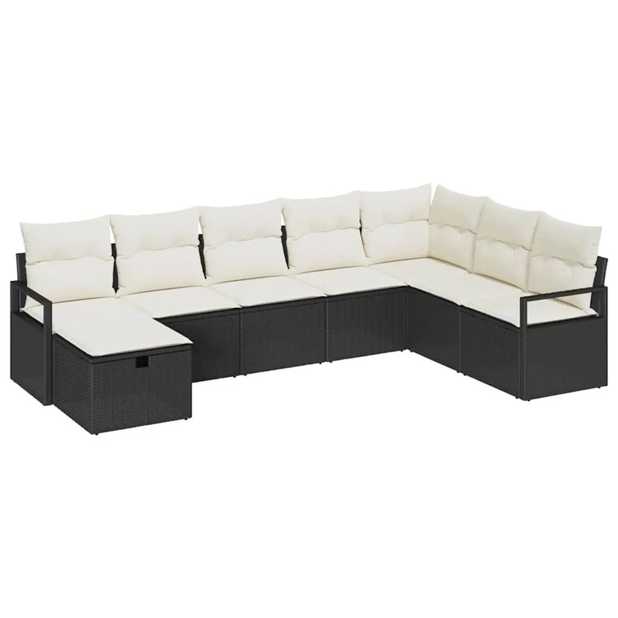 vidaXL Sofa Set aus Poly-Rattan in Schwarz und Beige, 8-teiliges L-Shape Lounge-Set für Garten, Balkon und Terrasse mit Kissen und Ottoman - Bild 2
