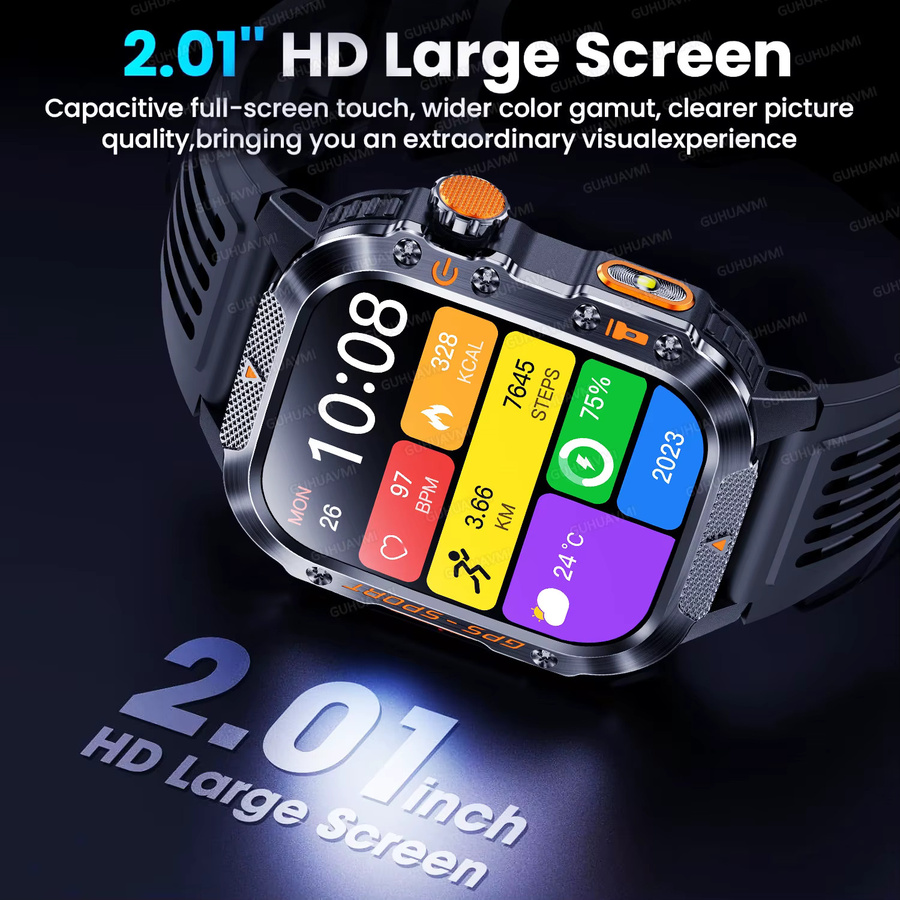 GUHUAVMI Smartwatch, GPS, Schwarz, Silikon, 3 ATM, Herren - Bild 4