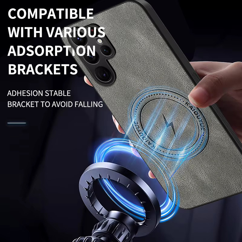 Magnetische Lederhülle für Samsung Galaxy S26 Ultra S25 S24 S23 Cover in Schwarz mit MagSafe Kompatibilität und Stoßfestem Kameraschutz - Bild 3