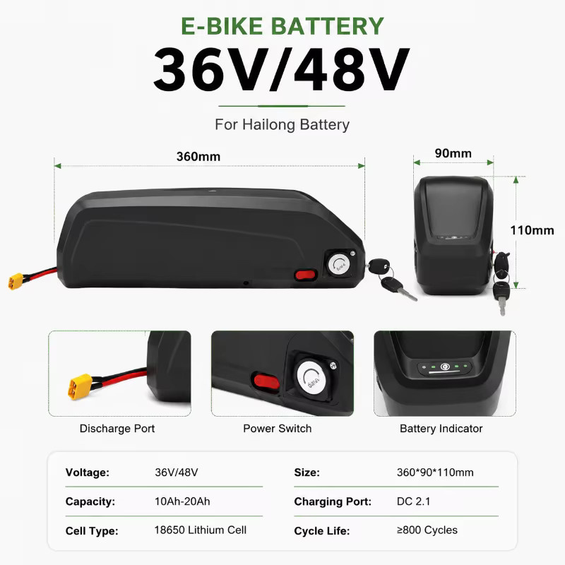 E-Bike Akku mit 40Ah und 30A BMS für 350W 500W 750W 1000W Motoren inklusive Ladegerät, Schwarz - Bild 2
